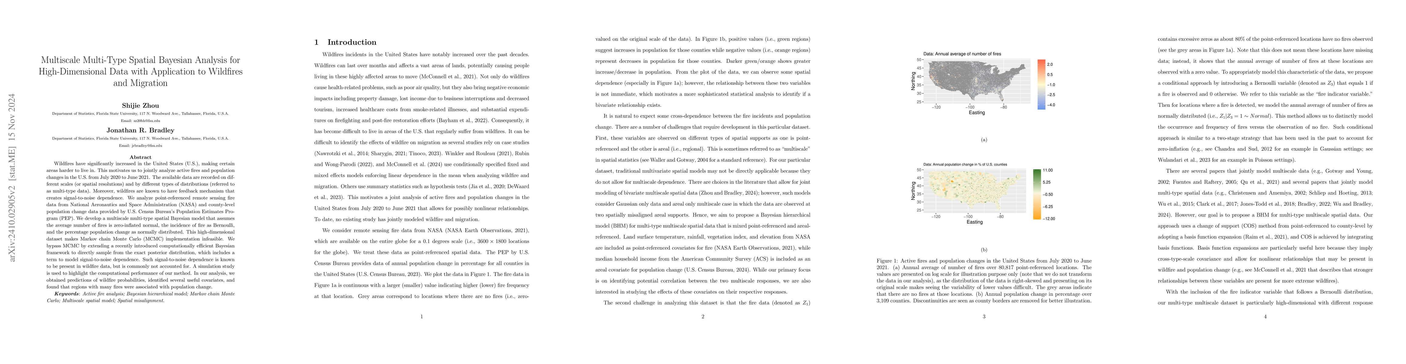 Thumbnail for Multiscale Multi-Type Spatial Bayesian Analysis for High-Dimensional
  Data with Application to Wildfires and Migration