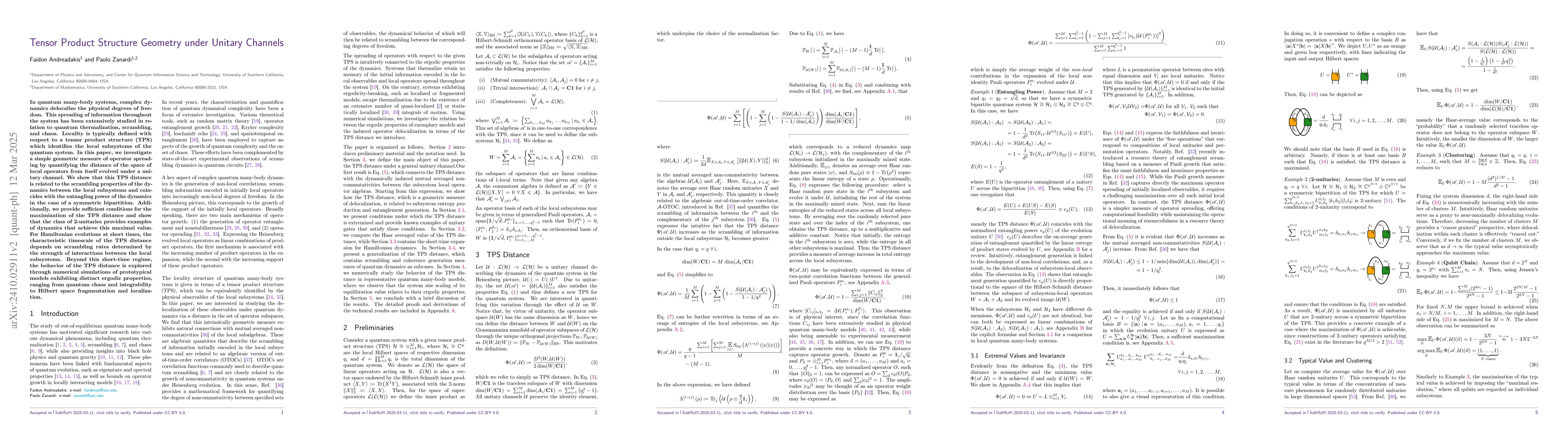 Thumbnail for Tensor Product Structure Geometry under Unitary Channels