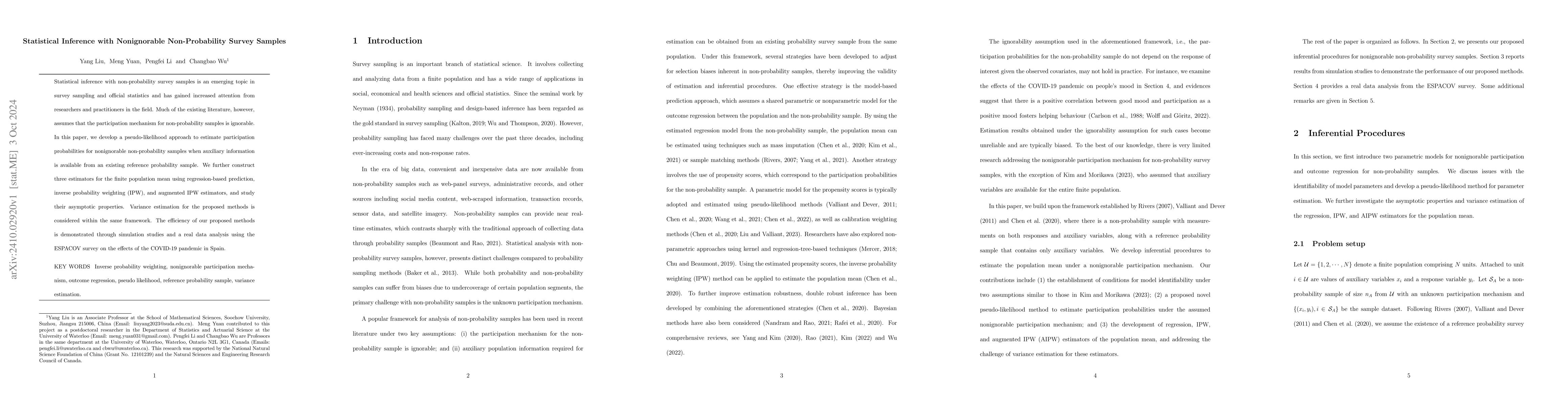 Thumbnail for Statistical Inference with Nonignorable Non-Probability Survey Samples