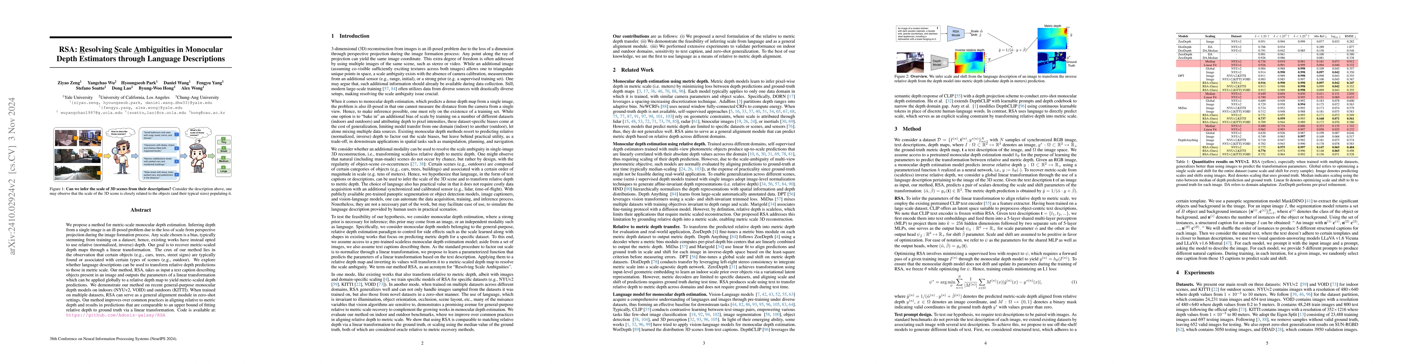 Thumbnail for RSA: Resolving Scale Ambiguities in Monocular Depth Estimators through
  Language Descriptions
