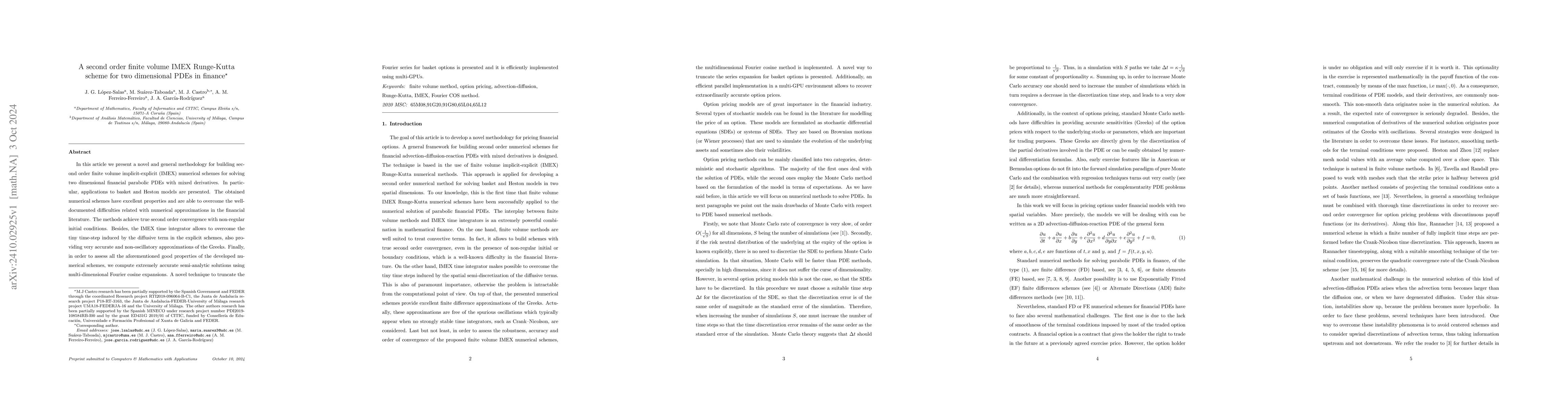 Thumbnail for A second order finite volume IMEX Runge-Kutta scheme for two dimensional
  PDEs in finance