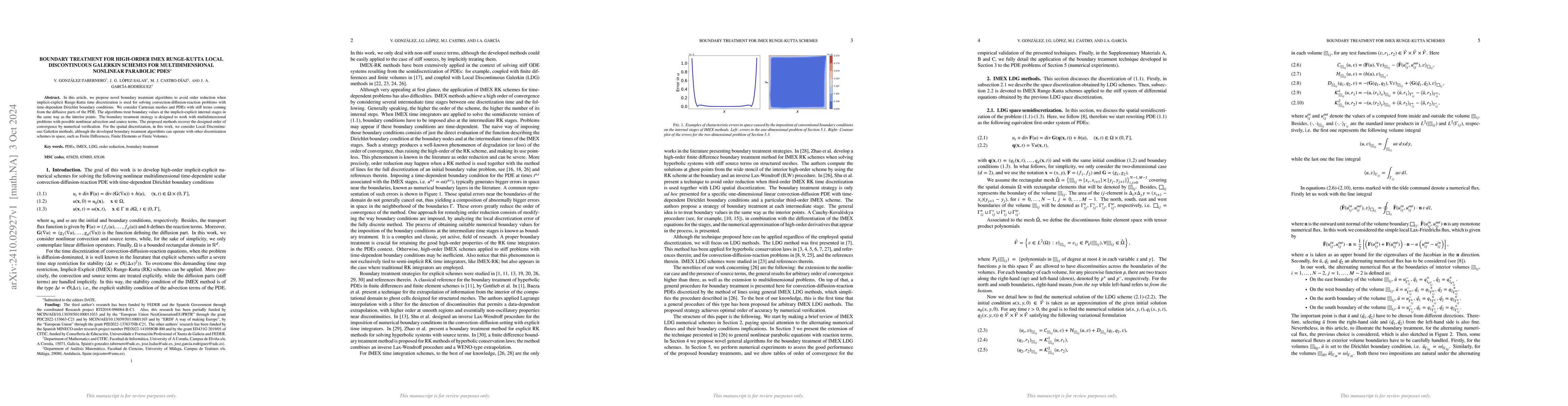 Thumbnail for Boundary treatment for high-order IMEX Runge-Kutta local discontinuous
  Galerkin schemes for multidimensional nonlinear parabolic PDEs