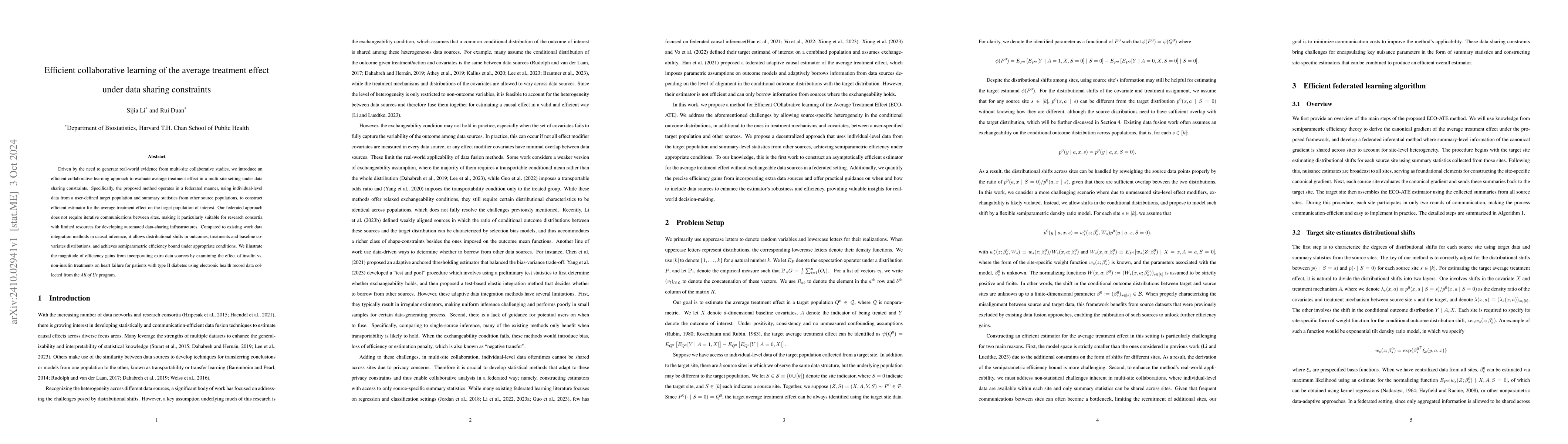 Thumbnail for Efficient collaborative learning of the average treatment effect under
  data sharing constraints