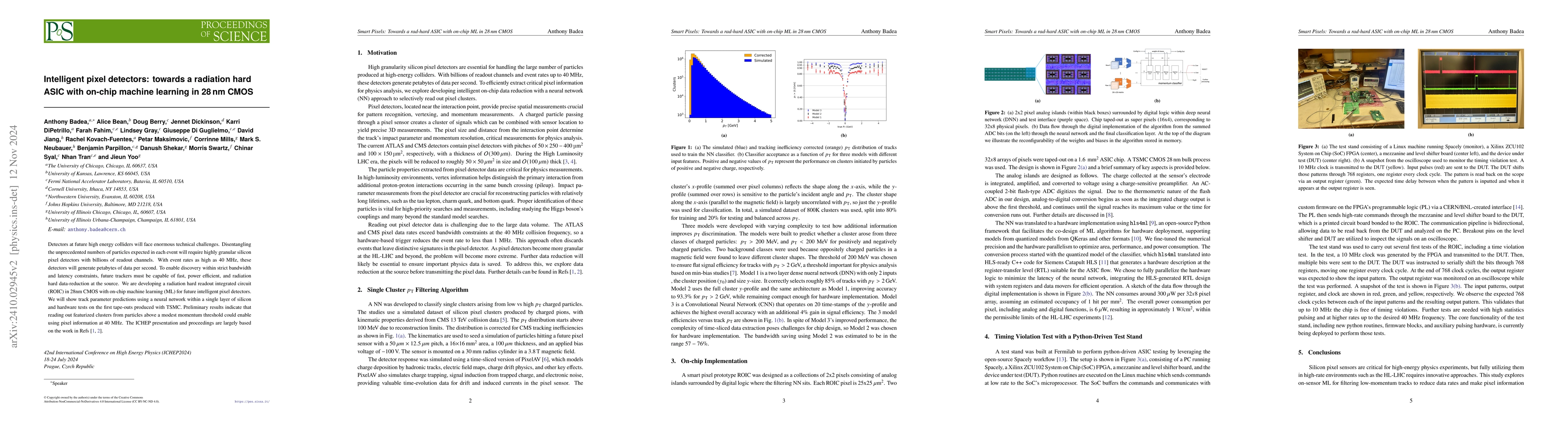 Thumbnail for Intelligent Pixel Detectors: Towards a Radiation Hard ASIC with On-Chip
  Machine Learning in 28 nm CMOS