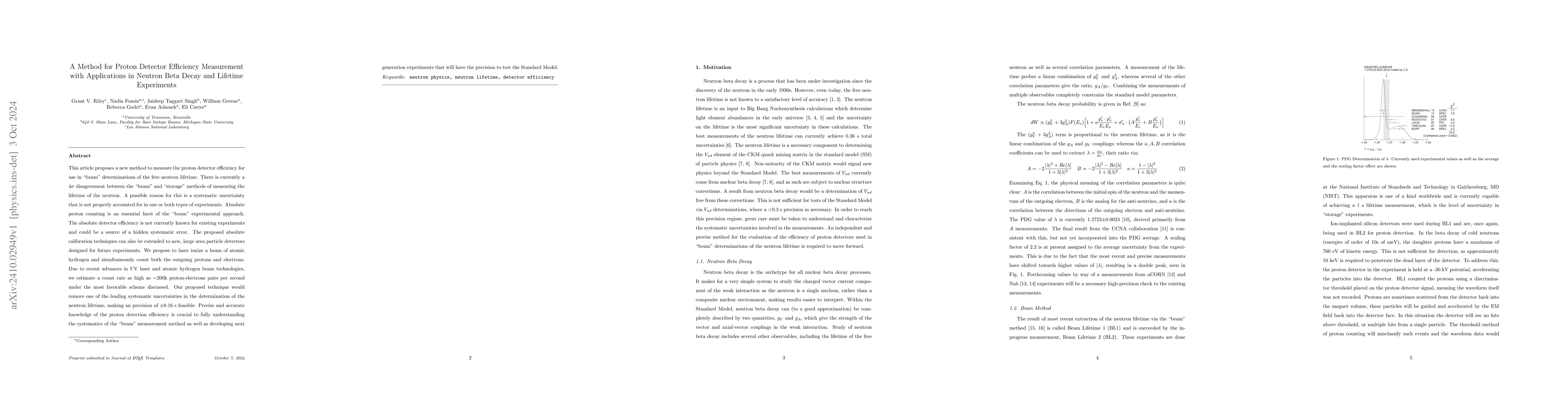 Thumbnail for A Method for Proton Detector Efficiency Measurement with Applications in
  Neutron Beta Decay and Lifetime Experiments