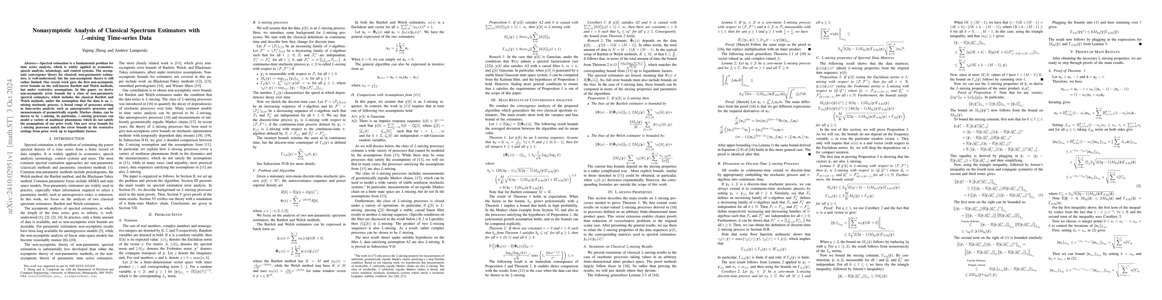 Thumbnail for Nonasymptotic Analysis of Classical Spectrum Estimators with $L$-mixing
  Time-series Data
