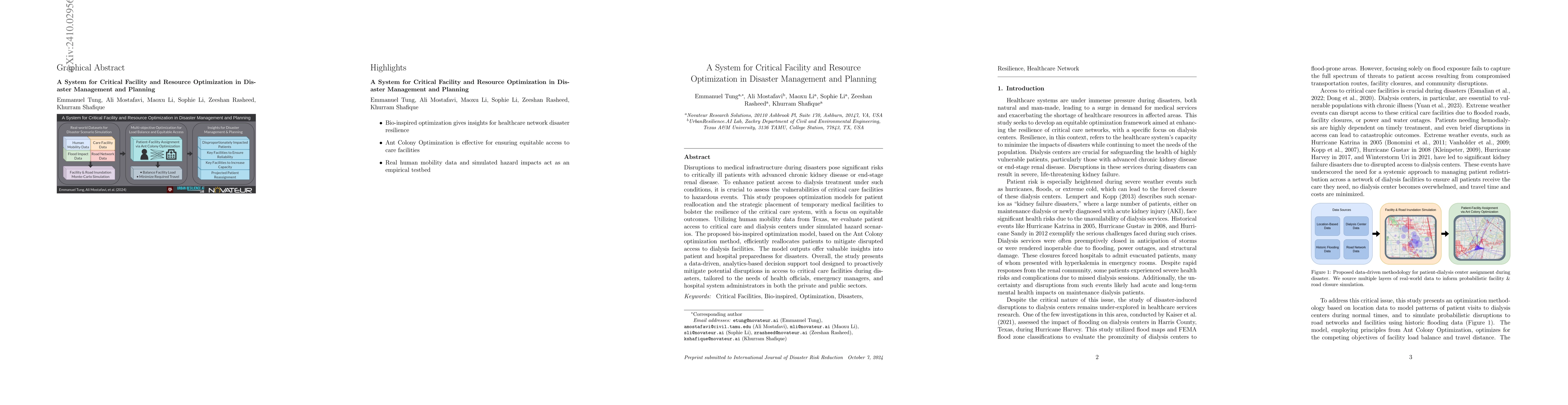 Thumbnail for A System for Critical Facility and Resource Optimization in Disaster
  Management and Planning