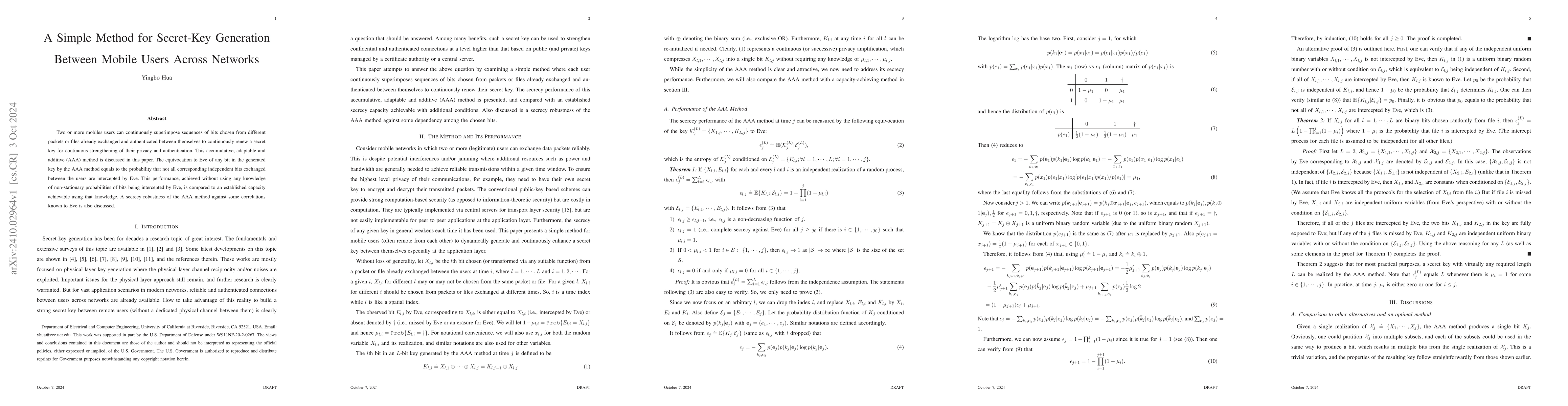 Thumbnail for A Simple Method for Secret-Key Generation Between Mobile Users Across
  Networks