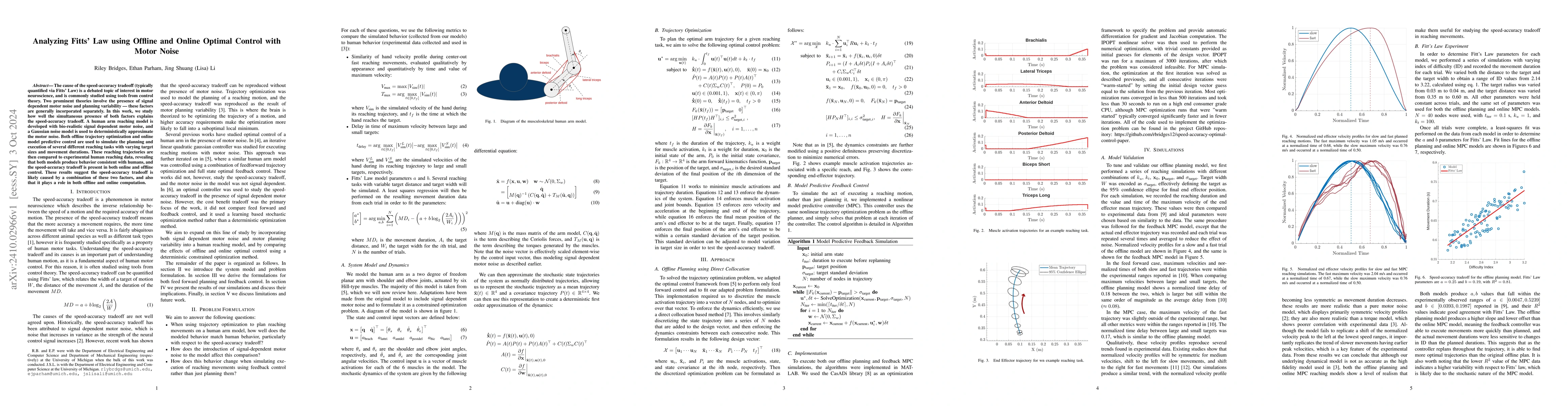 Thumbnail for Analyzing Fitts' Law using Offline and Online Optimal Control with Motor
  Noise