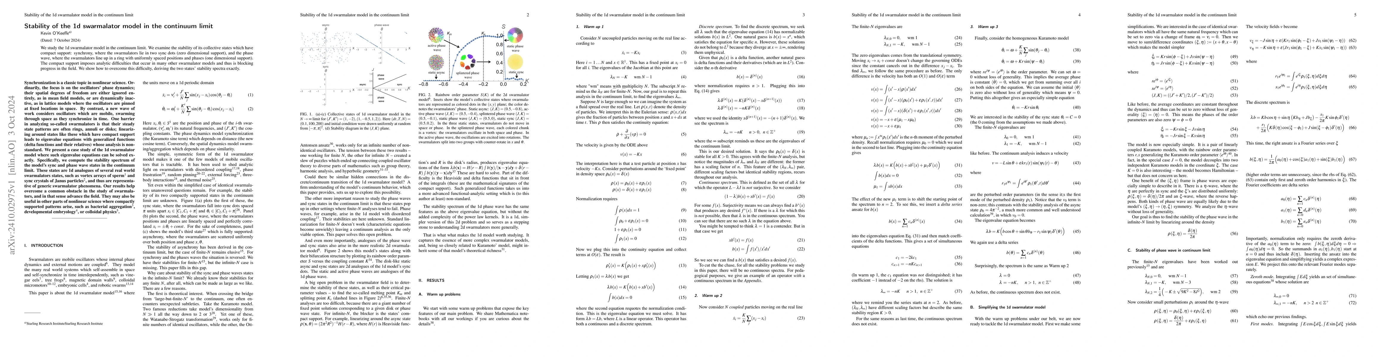 Thumbnail for Stability of the 1d swarmalator model in the continuum limit