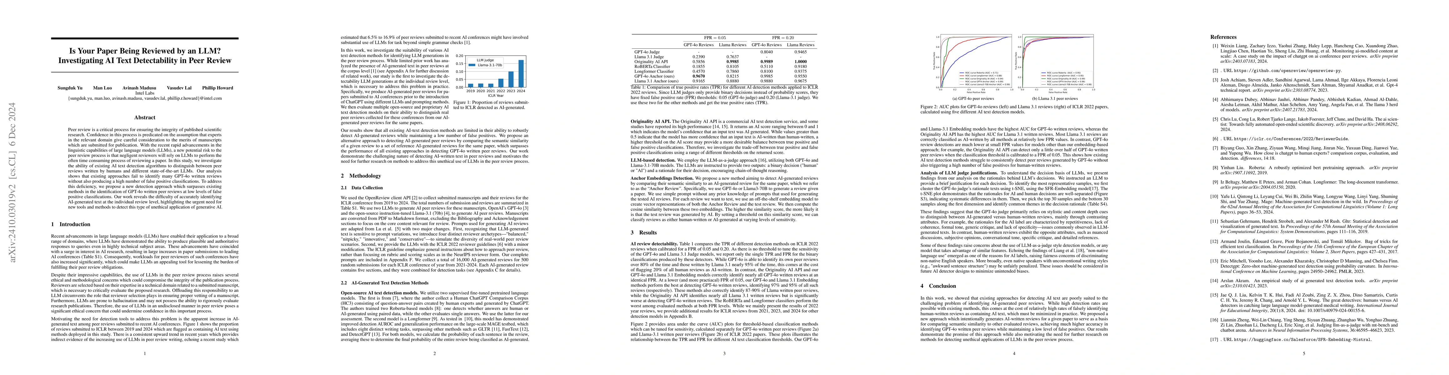 Thumbnail for Is Your Paper Being Reviewed by an LLM? Investigating AI Text
  Detectability in Peer Review