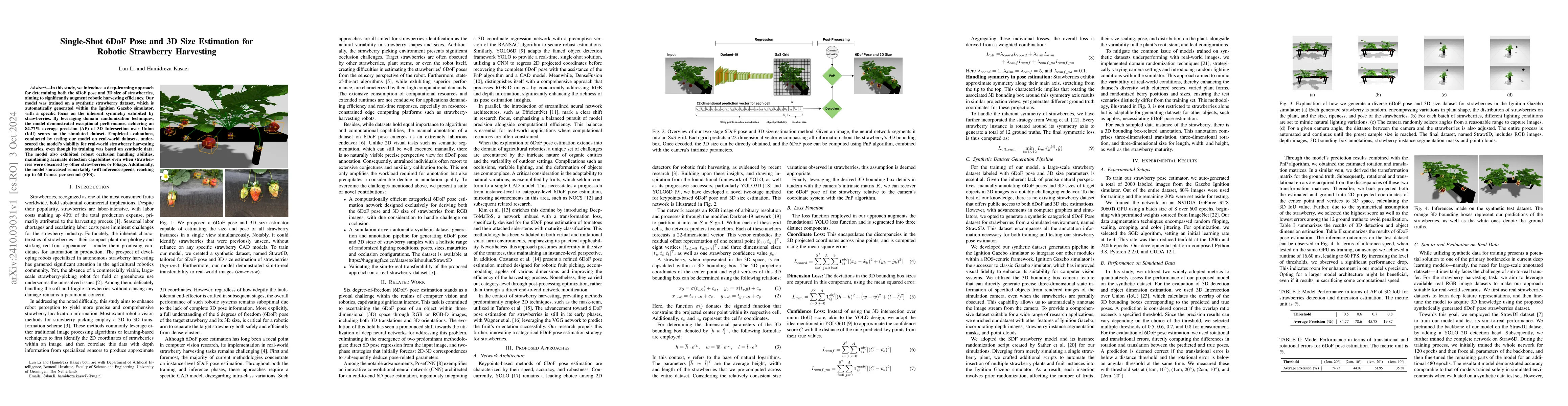 Thumbnail for Single-Shot 6DoF Pose and 3D Size Estimation for Robotic Strawberry
  Harvesting