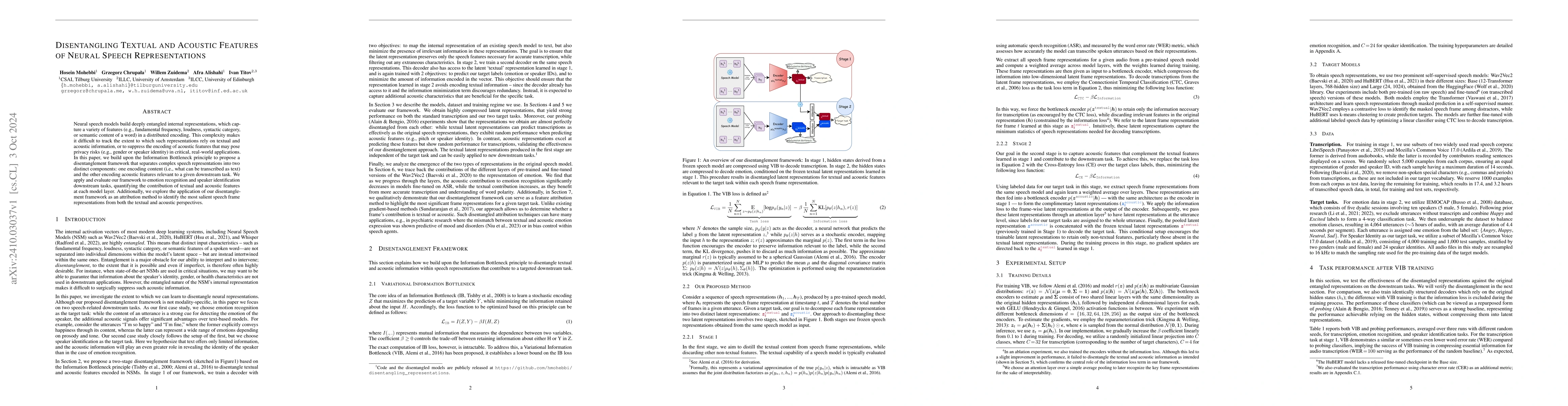 Thumbnail for Disentangling Textual and Acoustic Features of Neural Speech
  Representations