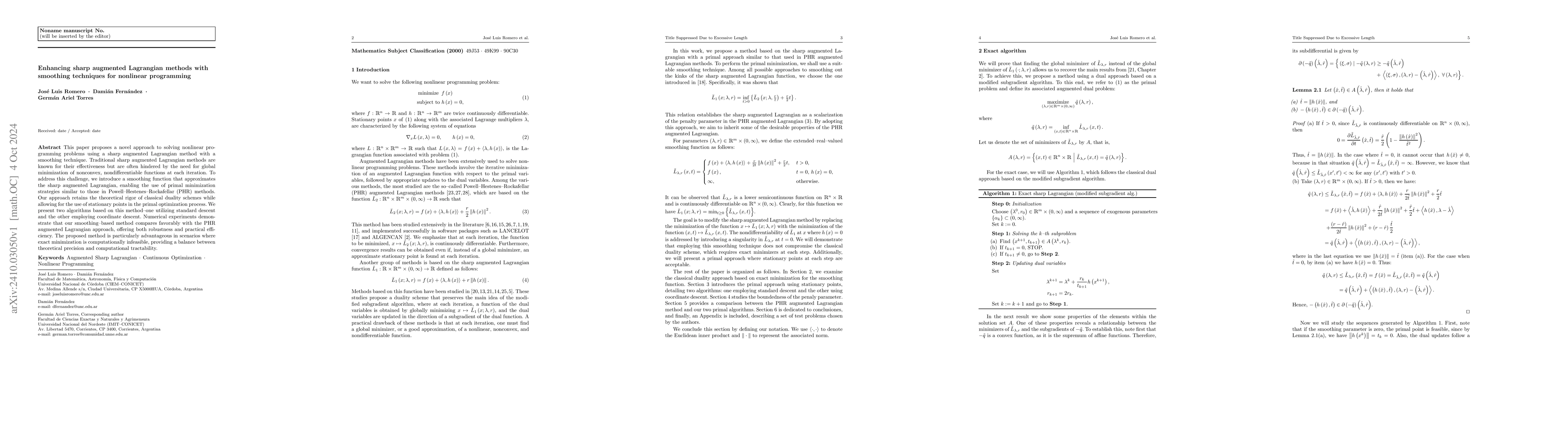 Thumbnail for Enhancing sharp augmented Lagrangian methods with smoothing techniques
  for nonlinear programming