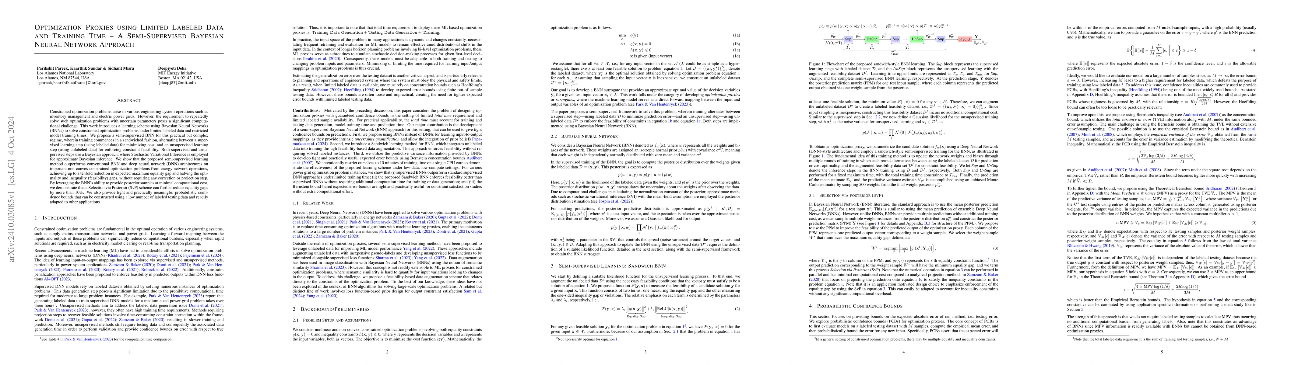 Thumbnail for Optimization Proxies using Limited Labeled Data and Training Time -- A
  Semi-Supervised Bayesian Neural Network Approach