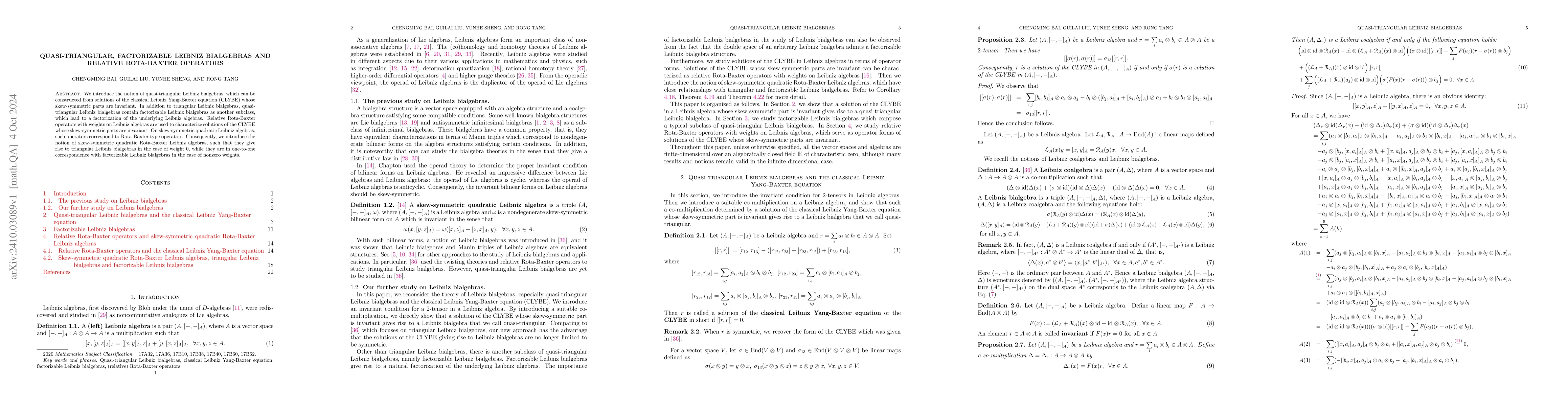 Thumbnail for Quasi-triangular, factorizable Leibniz bialgebras and relative
  Rota-Baxter operators