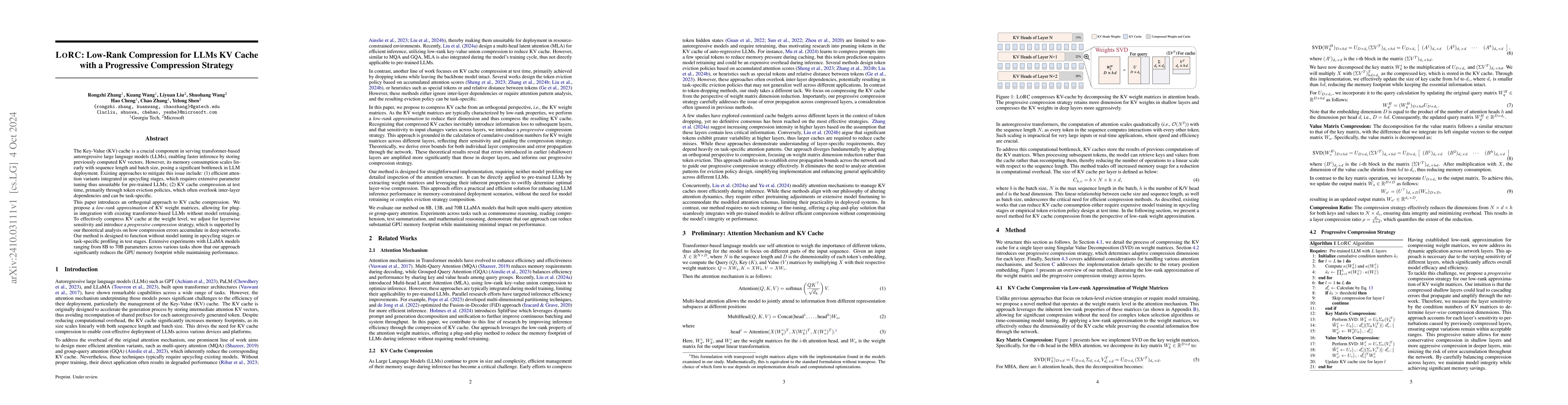 Thumbnail for LoRC: Low-Rank Compression for LLMs KV Cache with a Progressive
  Compression Strategy