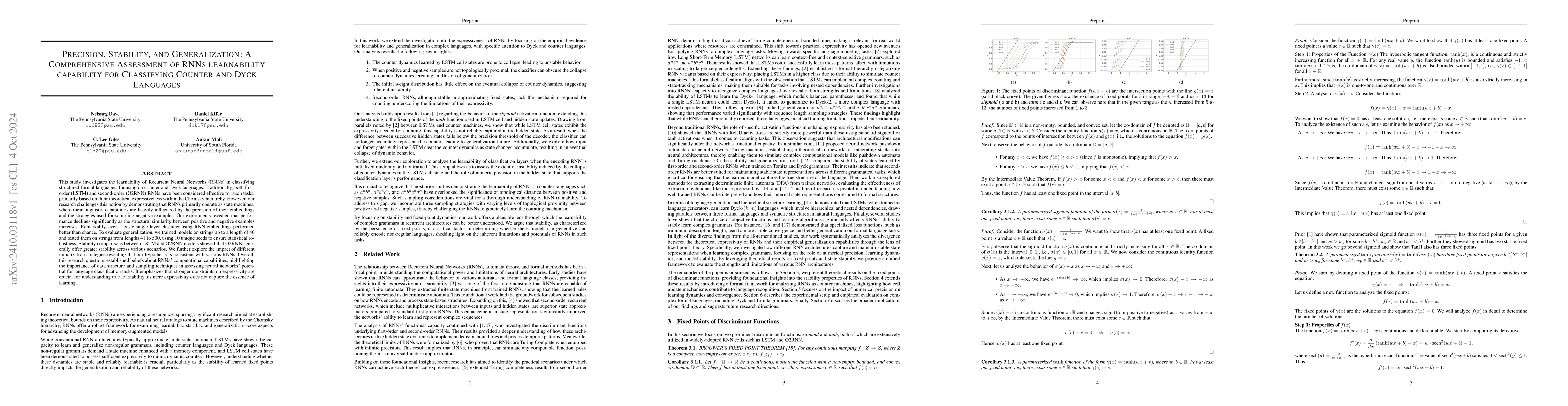 Thumbnail for Precision, Stability, and Generalization: A Comprehensive Assessment of
  RNNs learnability capability for Classifying Counter and Dyck Languages
