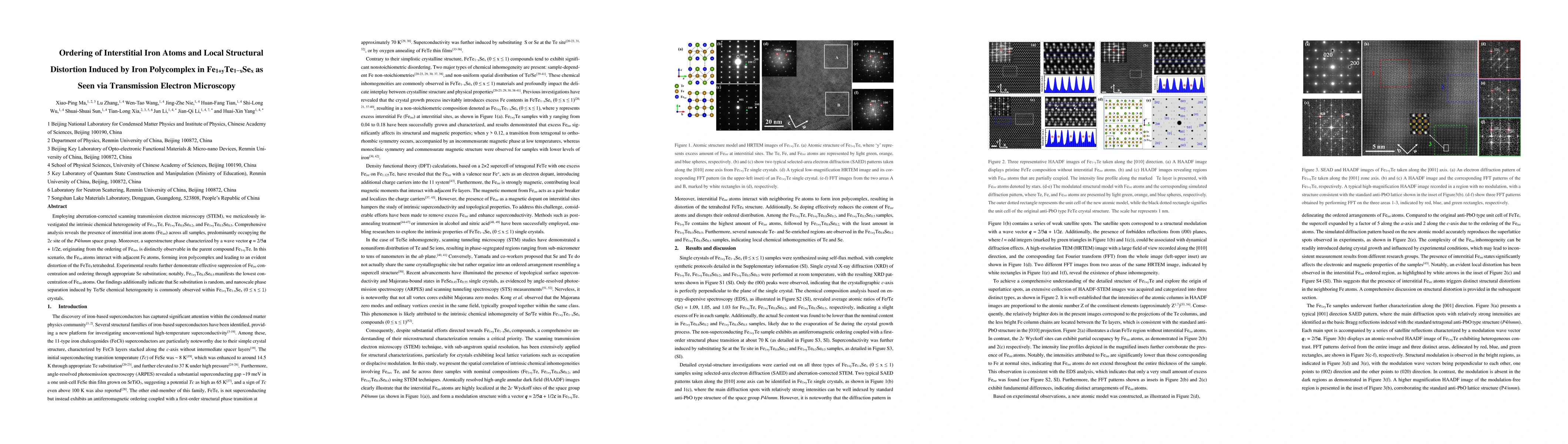Thumbnail for Ordering of Interstitial Iron Atoms and Local Structural Distortion
  Induced by Iron Polycomplex in Fe1+yTe1-xSex as Seen via Transmission
  Electron Microscopy