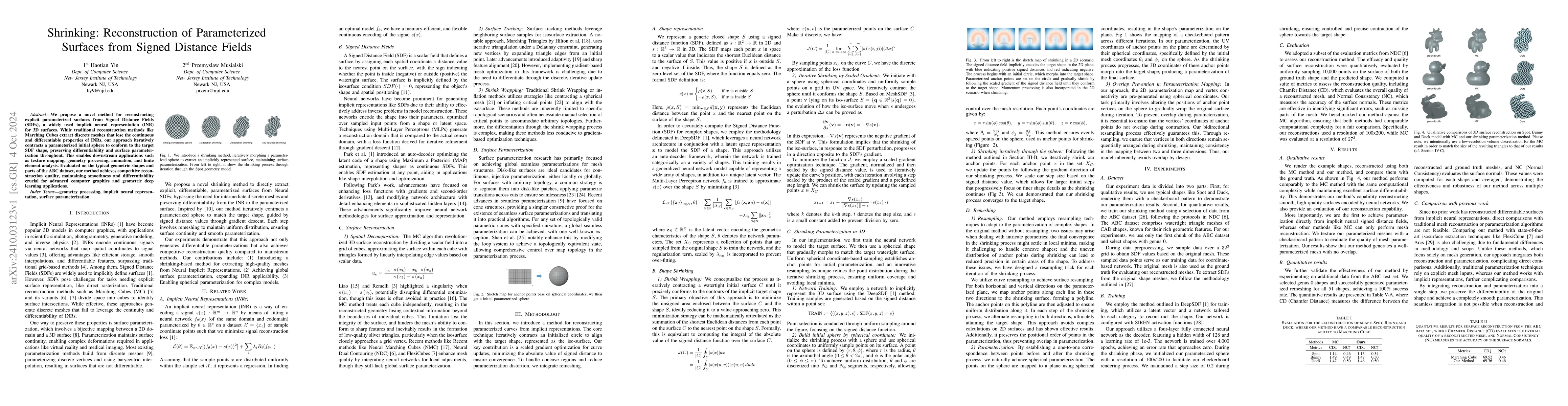 Thumbnail for Shrinking: Reconstruction of Parameterized Surfaces from Signed Distance
  Fields