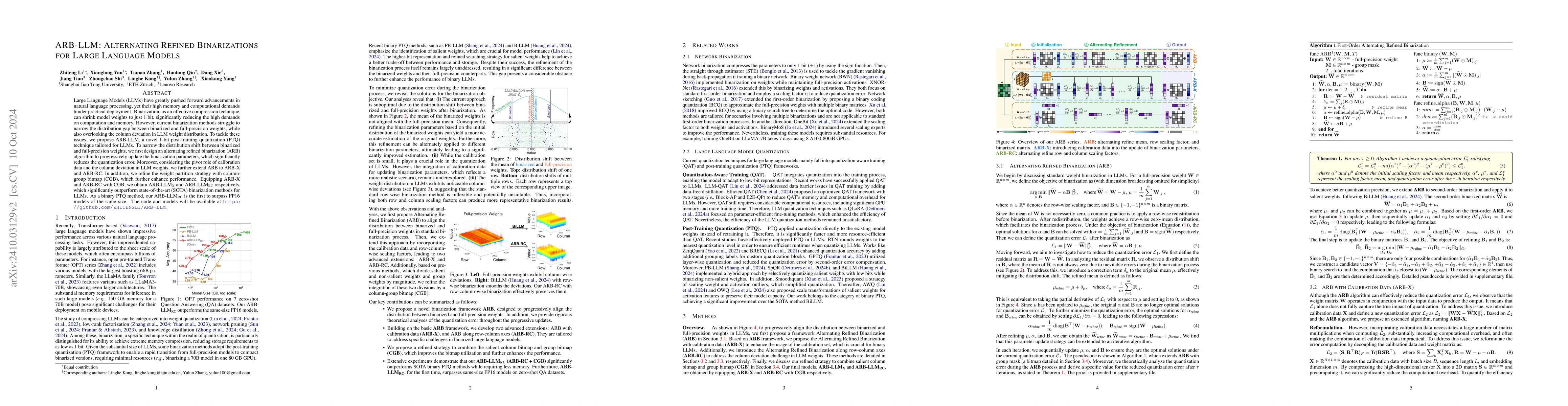 Thumbnail for ARB-LLM: Alternating Refined Binarizations for Large Language Models
