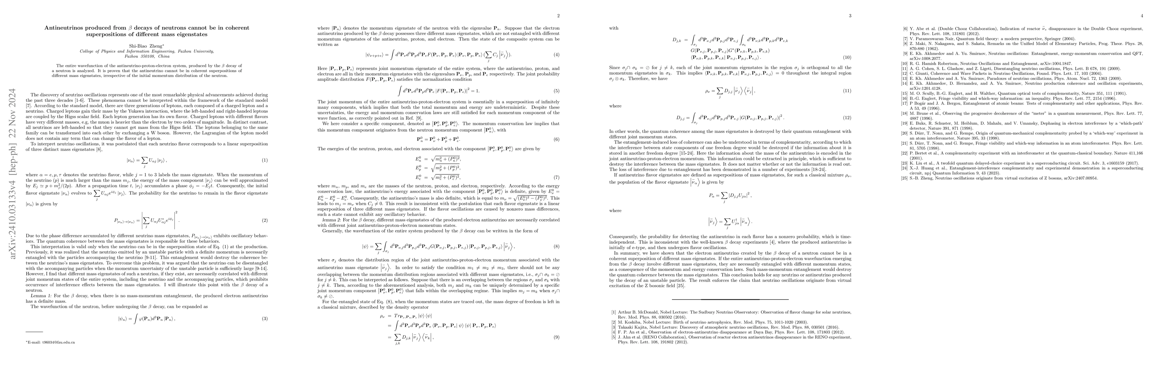 Thumbnail for Antineutrinos produced from $β$ decays of neutrons cannot be in
  coherent superpositions of different mass eigenstates