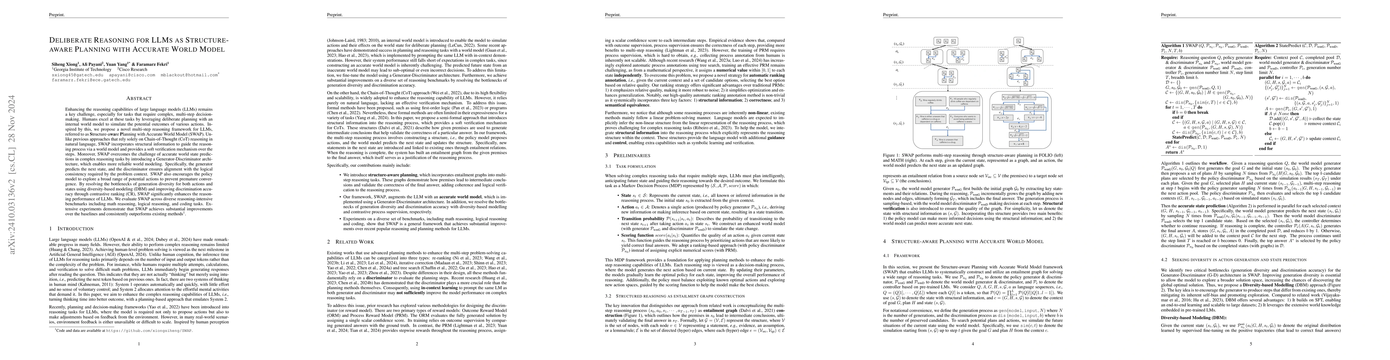 Thumbnail for Deliberate Reasoning for LLMs as Structure-aware Planning with Accurate
  World Model