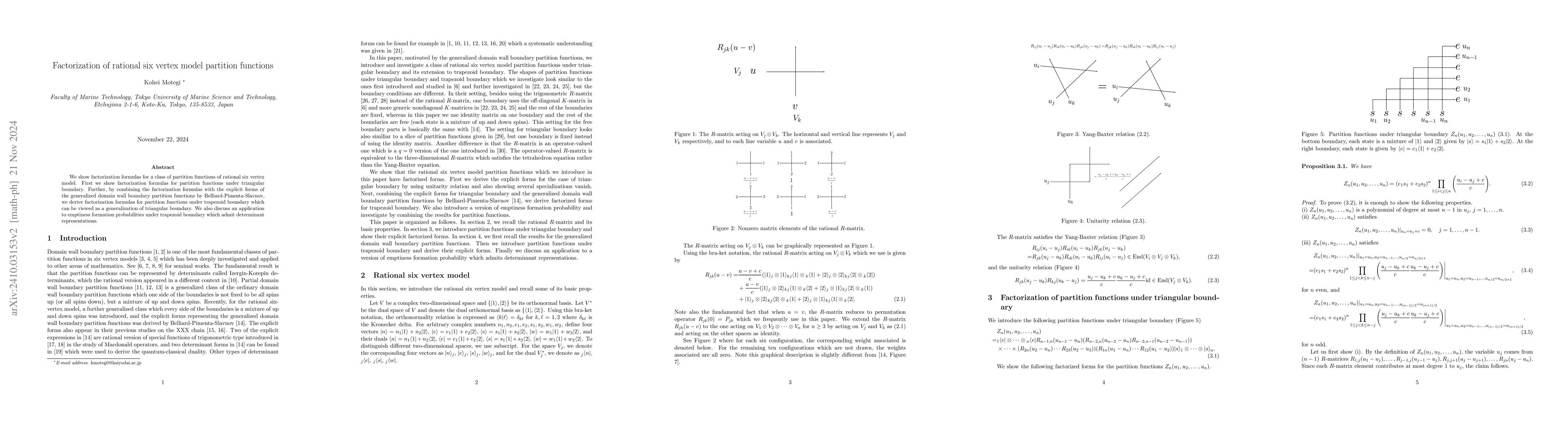 Thumbnail for Factorization of rational six vertex model partition functions