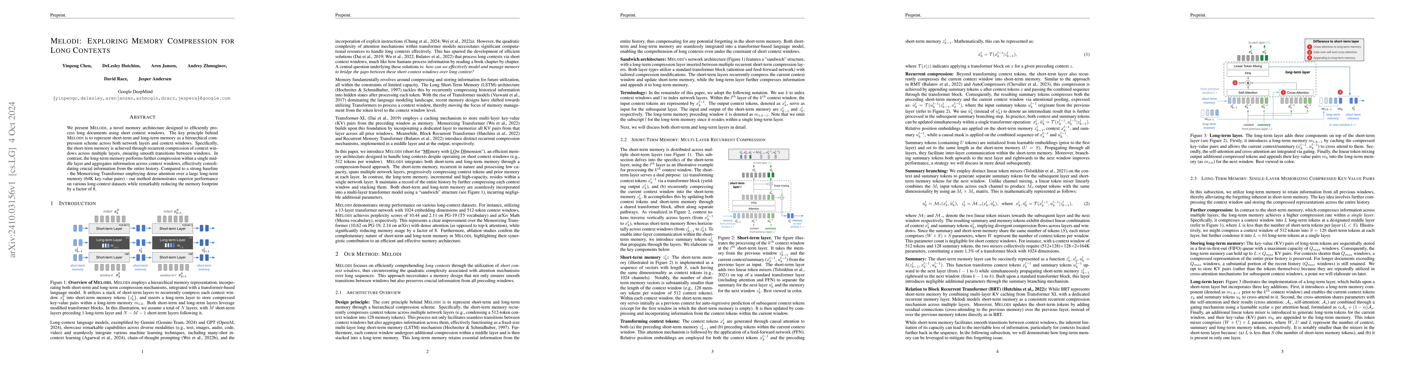 Thumbnail for MELODI: Exploring Memory Compression for Long Contexts