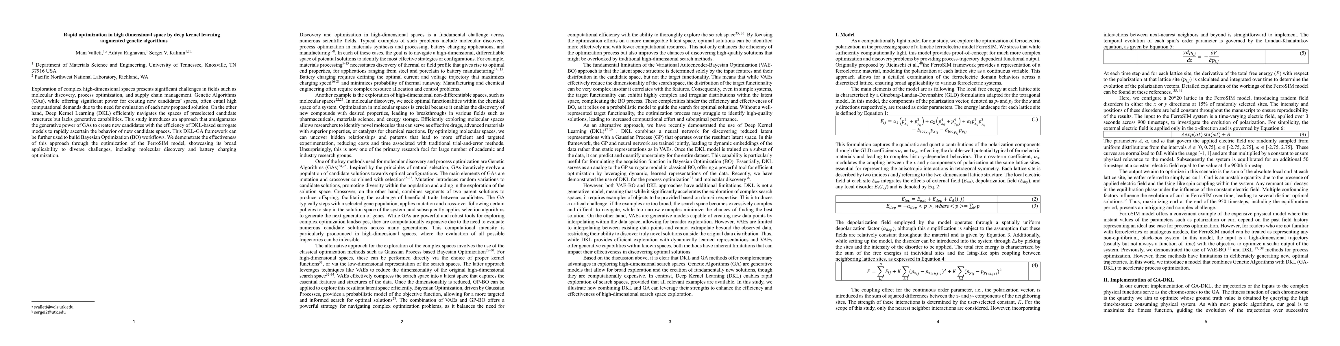 Thumbnail for Rapid optimization in high dimensional space by deep kernel learning
  augmented genetic algorithms