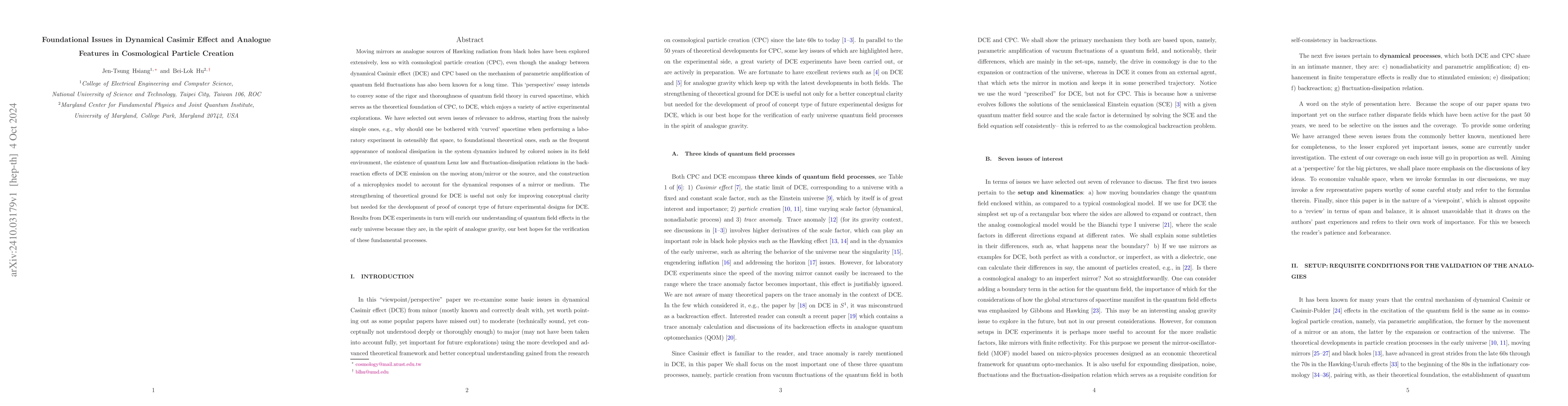 Thumbnail for Foundational Issues in Dynamical Casimir Effect and Analogue Features in
  Cosmological Particle Creation