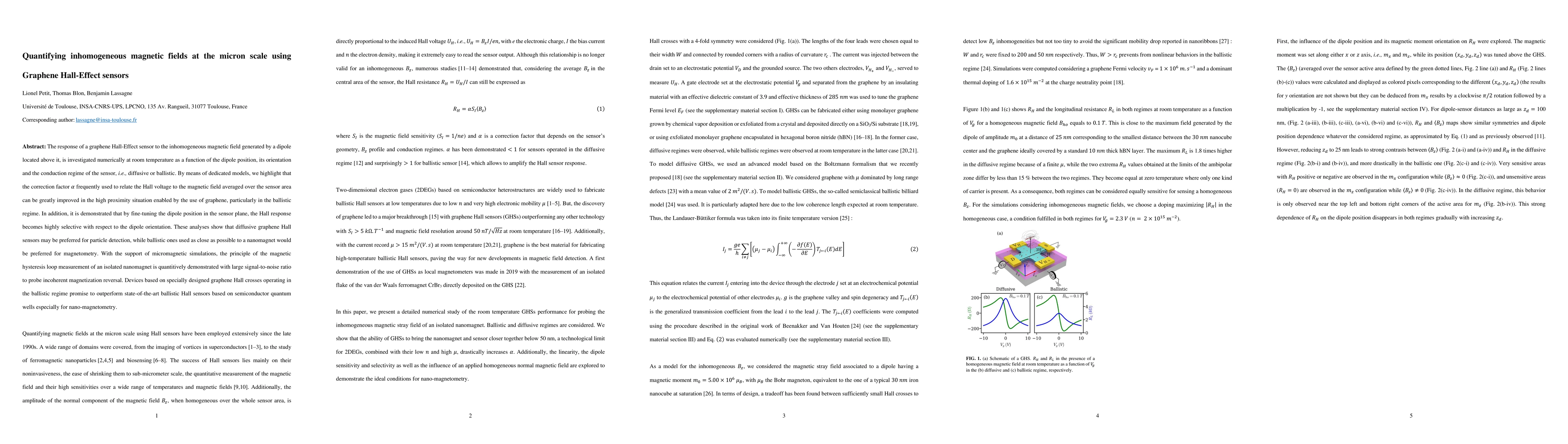 Thumbnail for Quantifying inhomogeneous magnetic fields at the micron scale using
  Graphene Hall-Effect sensors