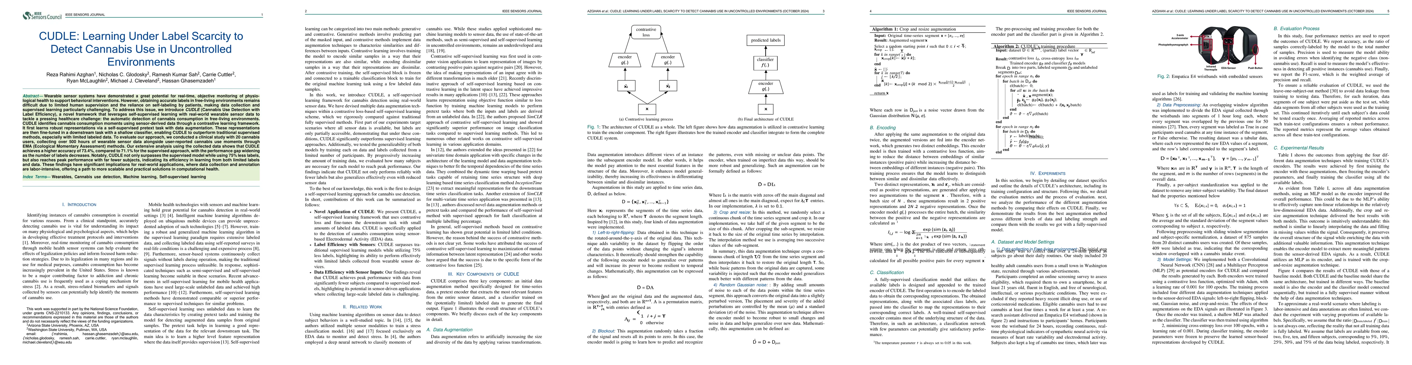 Thumbnail for CUDLE: Learning Under Label Scarcity to Detect Cannabis Use in
  Uncontrolled Environments