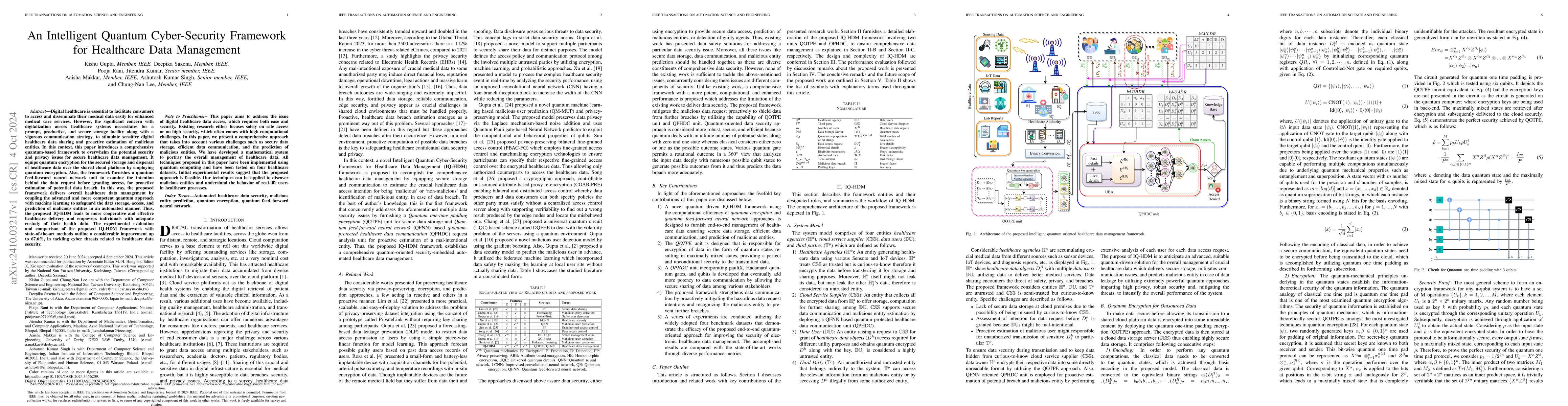 Thumbnail for An Intelligent Quantum Cyber-Security Framework for Healthcare Data
  Management