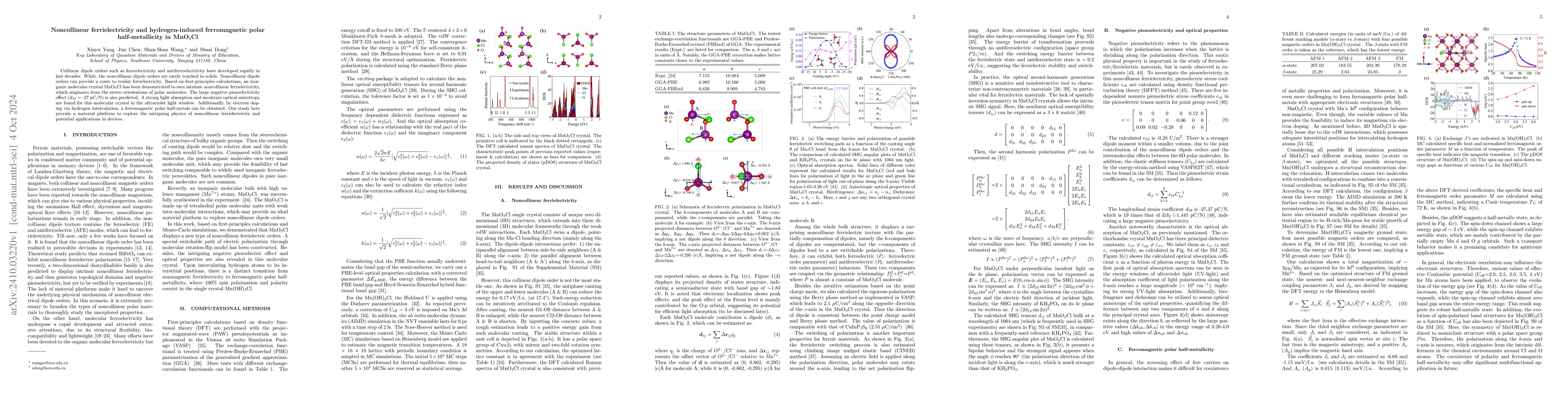 Thumbnail for Noncollinear ferrielectricity and hydrogen-induced ferromagnetic polar
  half-metallicity in MnO$_3$Cl