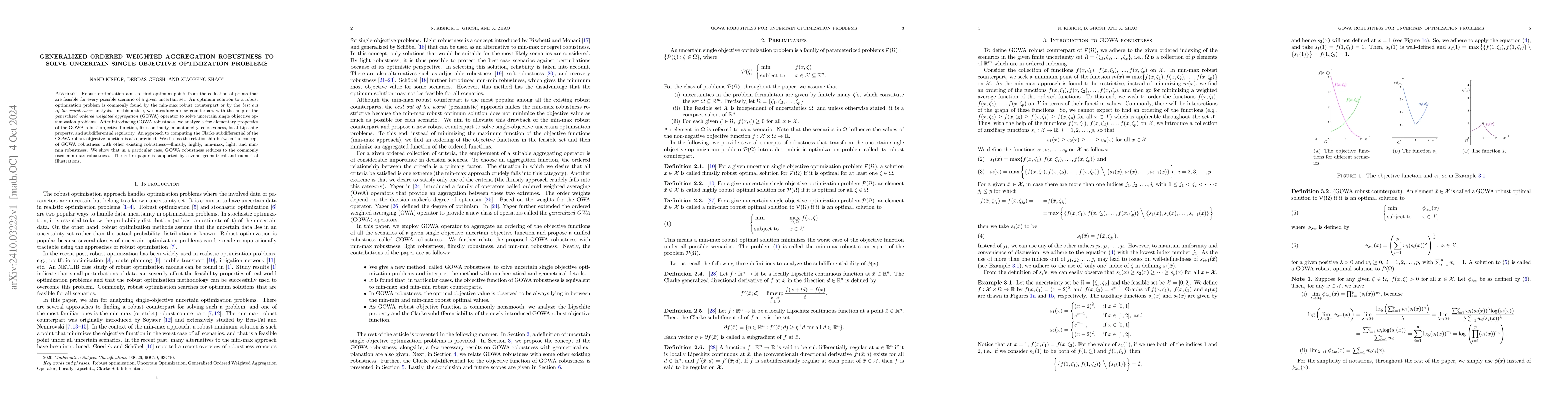 Thumbnail for Generalized Ordered Weighted Aggregation Robustness to Solve Uncertain
  Single Objective Optimization Problems