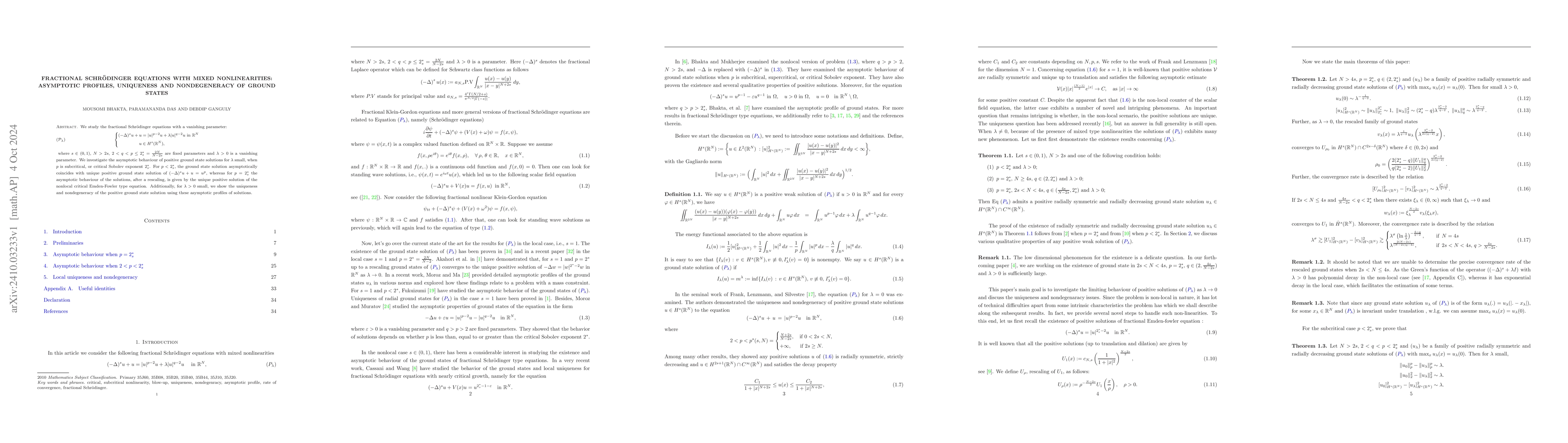 Thumbnail for Fractional Schrödinger equations with mixed nonlinearities: asymptotic
  profiles, uniqueness and nondegeneracy of ground states