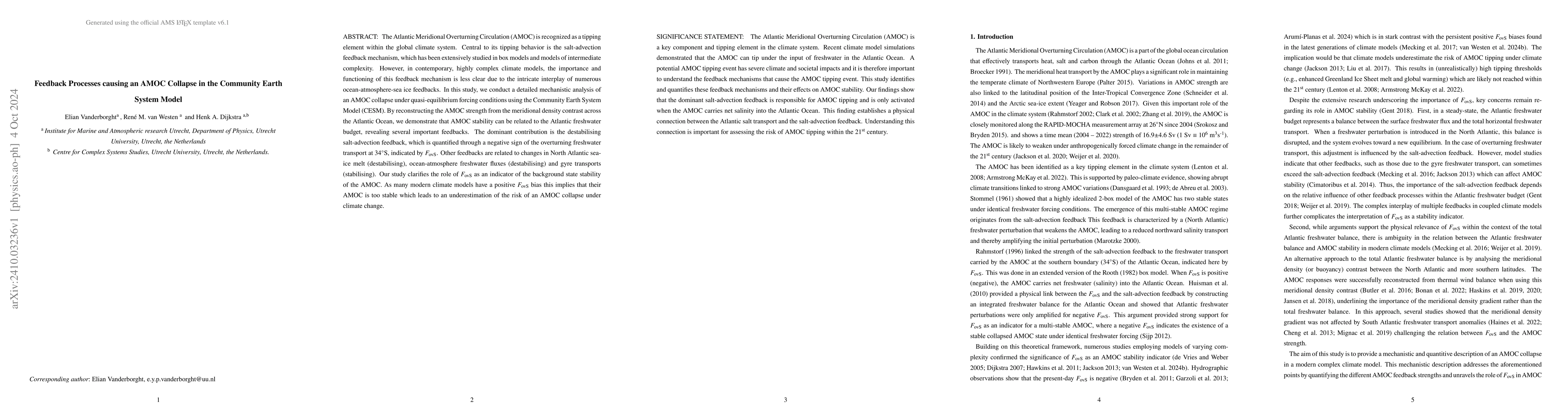 Thumbnail for Feedback Processes causing an AMOC Collapse in the Community Earth
  System Model