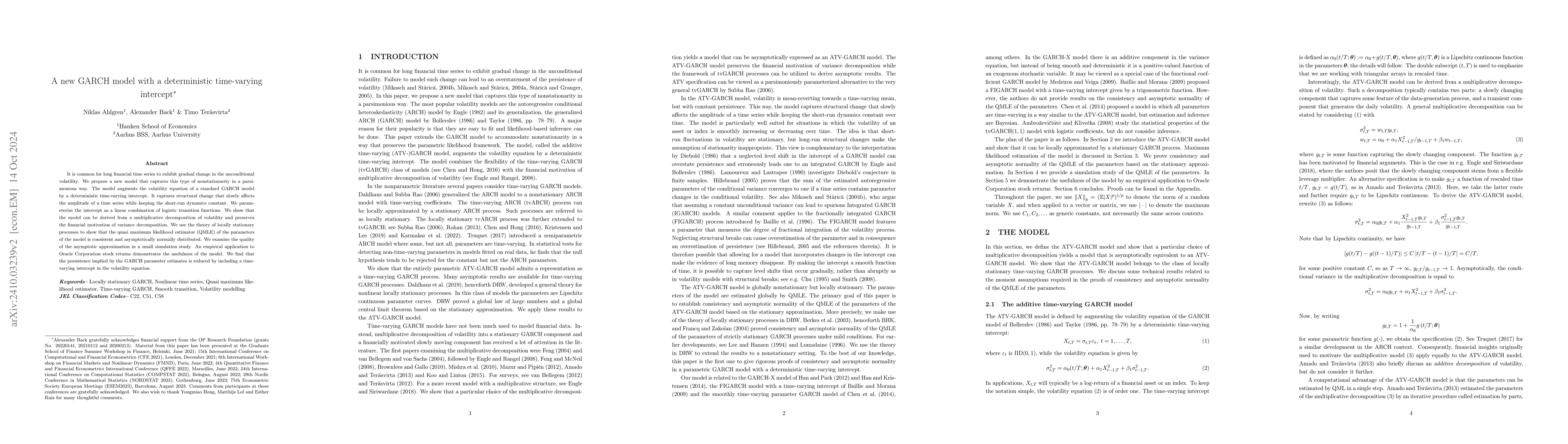 Thumbnail for A new GARCH model with a deterministic time-varying intercept