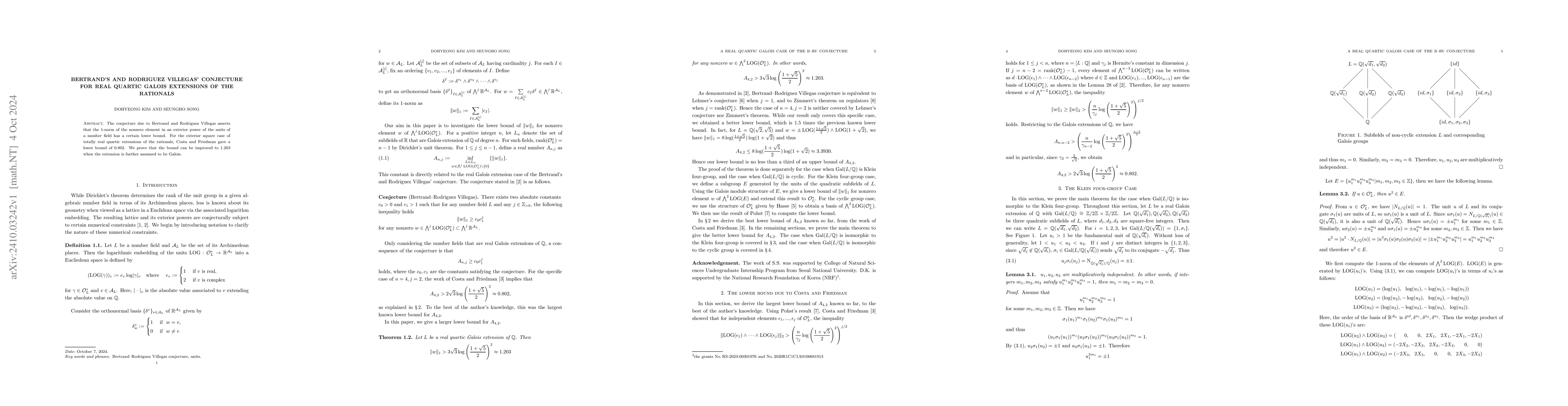 Thumbnail for Bertrand's and Rodriguez Villegas' Conjecture for real quartic Galois
  extensions of the rationals