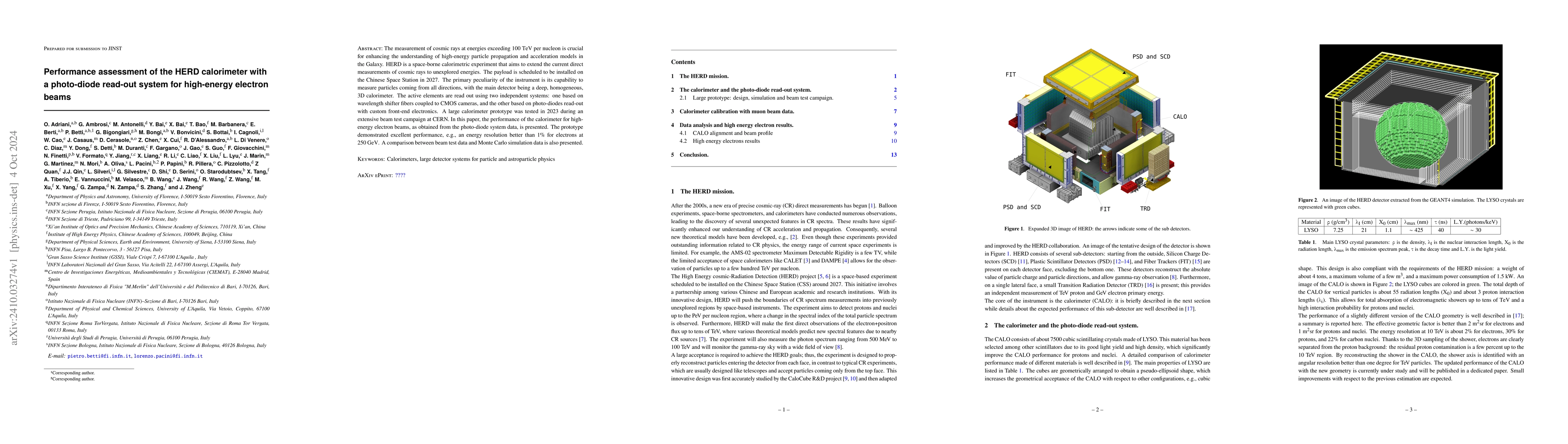 Thumbnail for Performance assessment of the HERD calorimeter with a photo-diode
  read-out system for high-energy electron beams