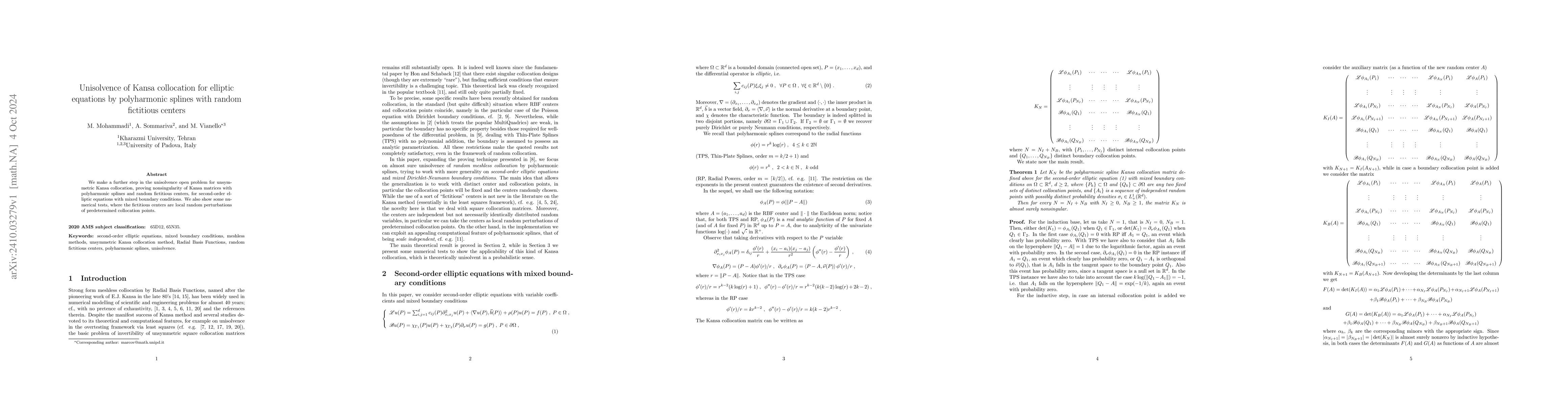 Thumbnail for Unisolvence of Kansa collocation for elliptic equations by polyharmonic
  splines with random fictitious centers