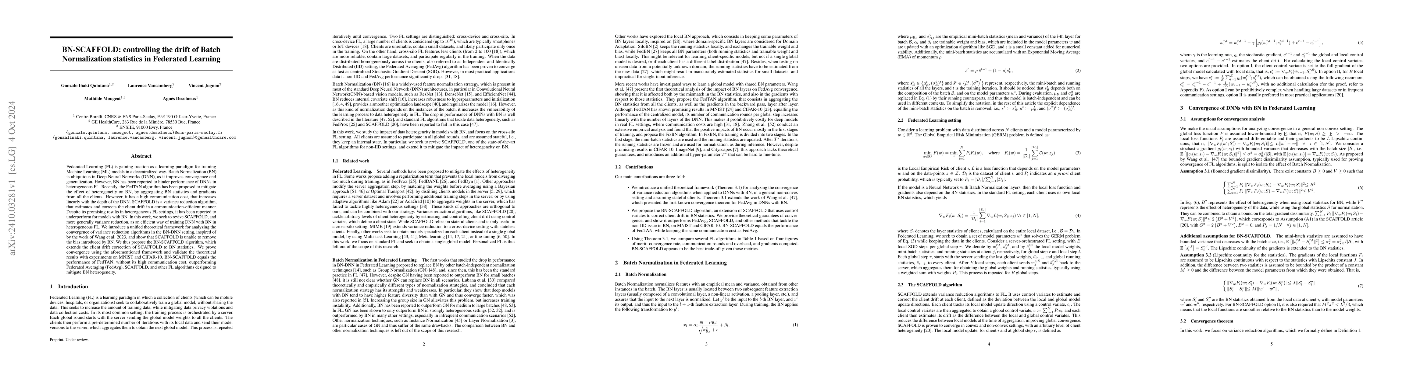 Thumbnail for BN-SCAFFOLD: controlling the drift of Batch Normalization statistics in
  Federated Learning