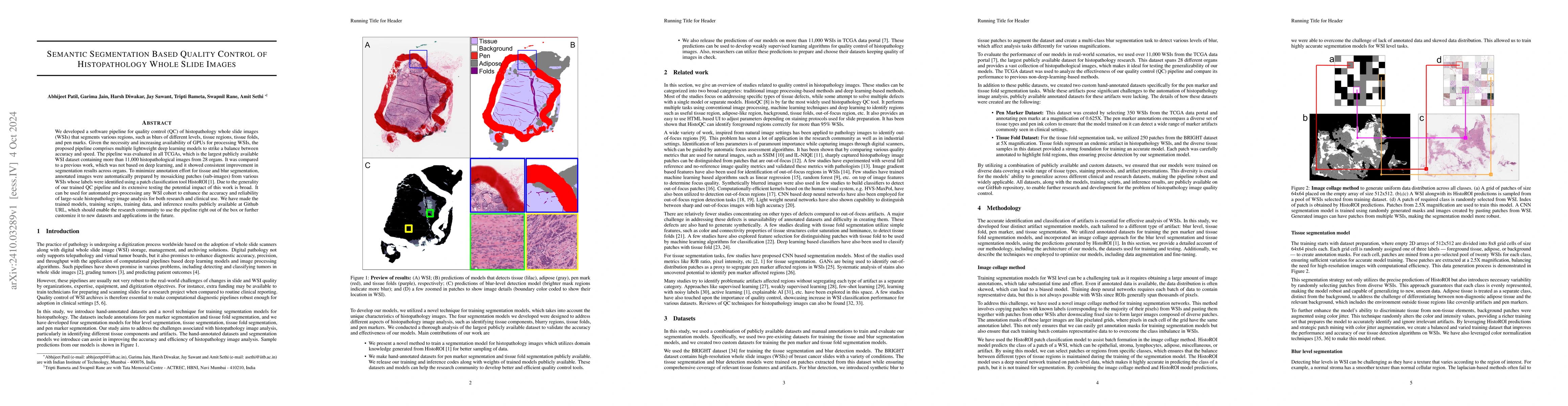 Thumbnail for Semantic Segmentation Based Quality Control of Histopathology Whole
  Slide Images