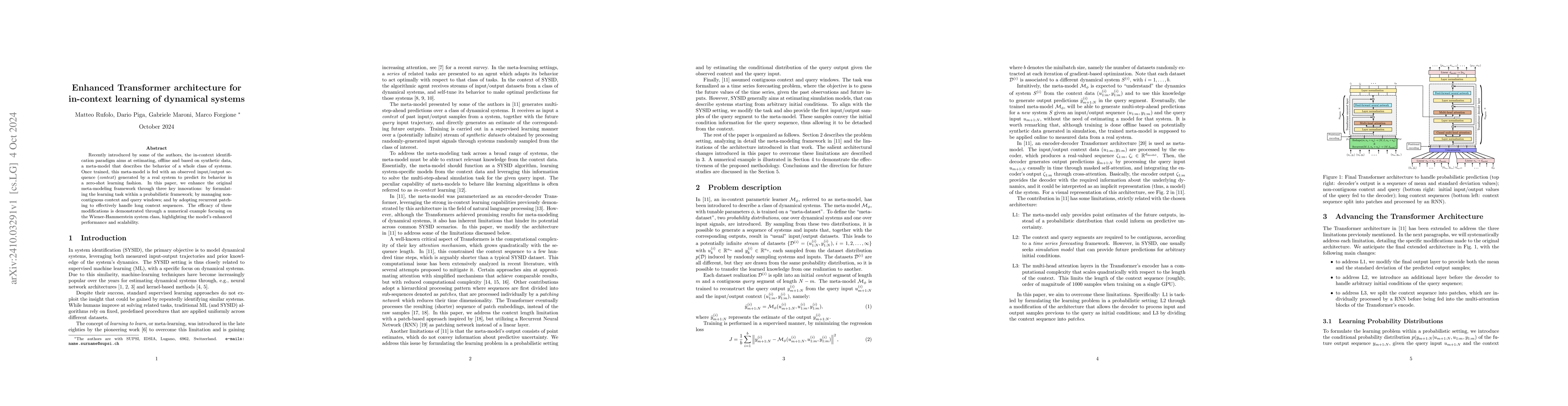 Thumbnail for Enhanced Transformer architecture for in-context learning of dynamical
  systems