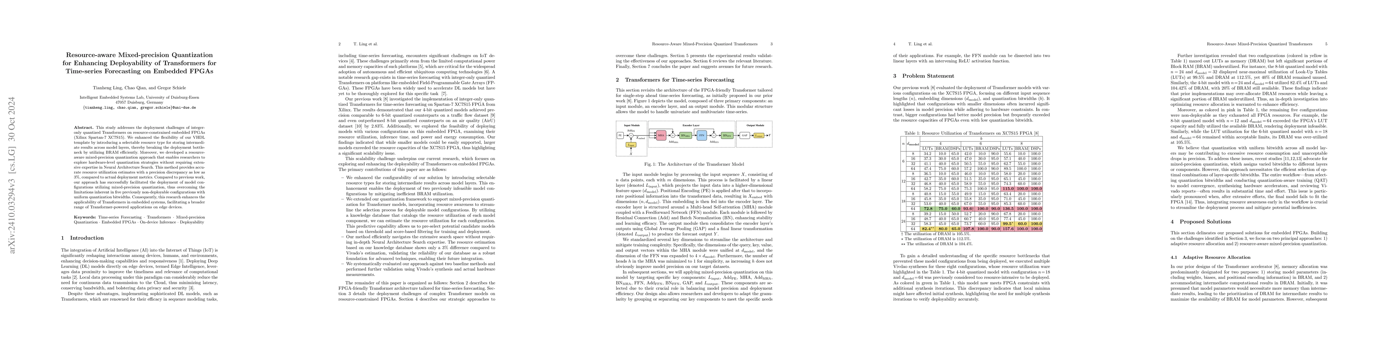 Thumbnail for Resource-aware Mixed-precision Quantization for Enhancing Deployability
  of Transformers for Time-series Forecasting on Embedded FPGAs