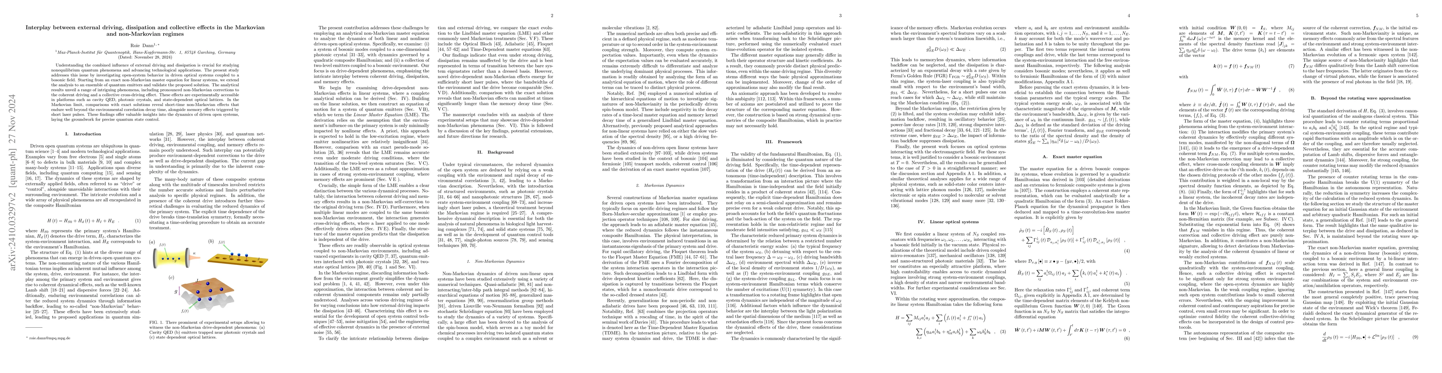 Thumbnail for Interplay between external driving, dissipation and collective effects
  in the Markovian and non-Markovian regimes