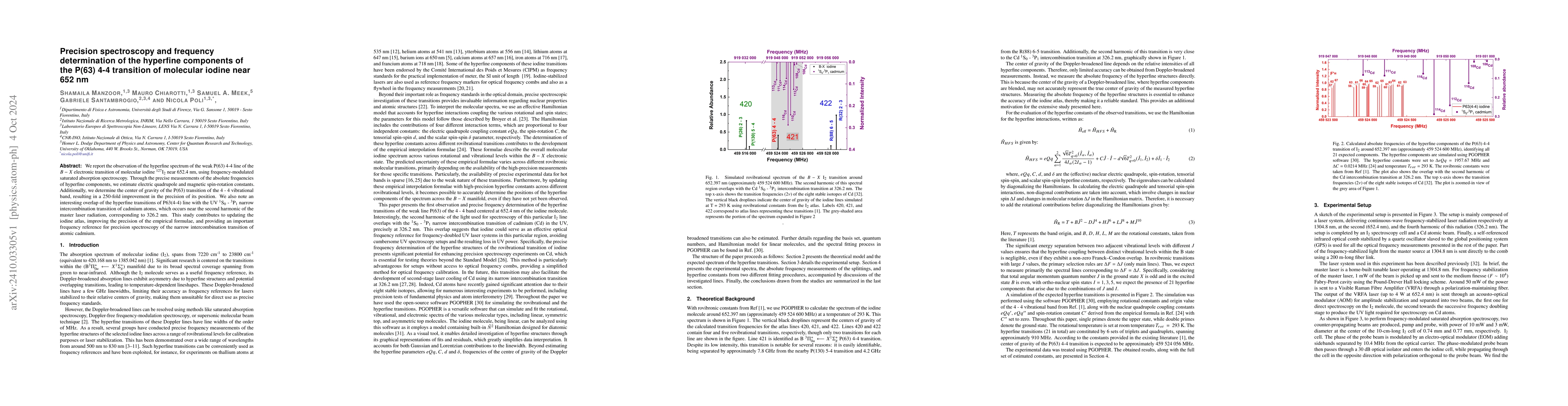 Thumbnail for Precision spectroscopy and frequency determination of the hyperfine
  components of the P(63) 4-4 transition of molecular iodine near 652 nm
