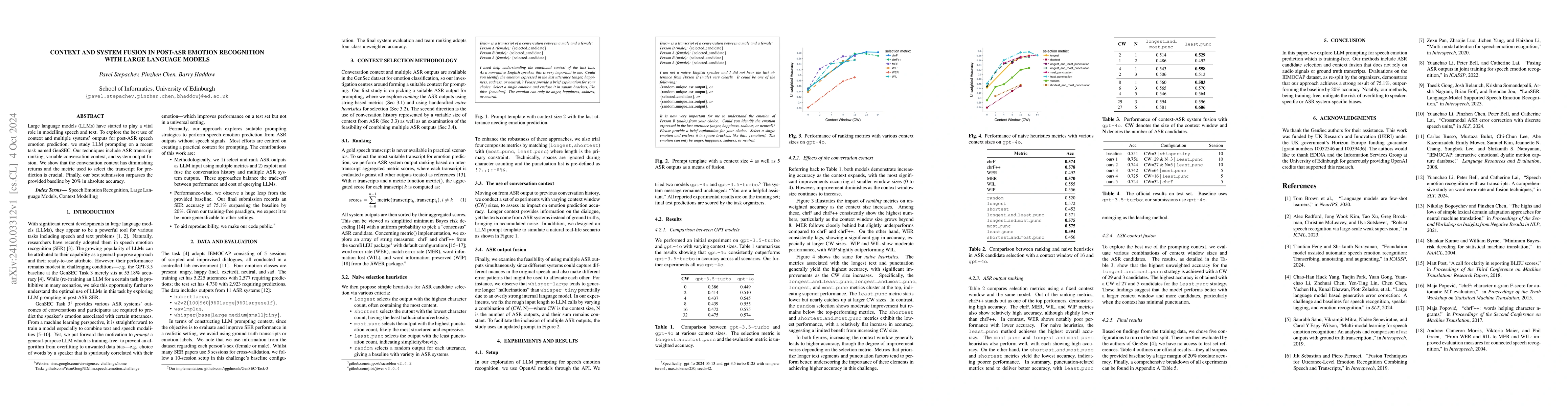Thumbnail for Context and System Fusion in Post-ASR Emotion Recognition with Large
  Language Models