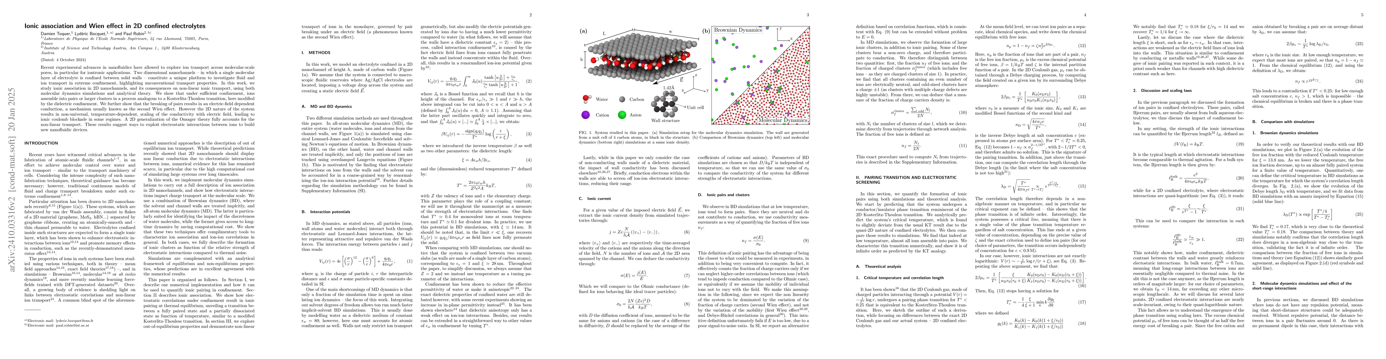Thumbnail for Ionic association and Wien effect in 2D confined electrolytes